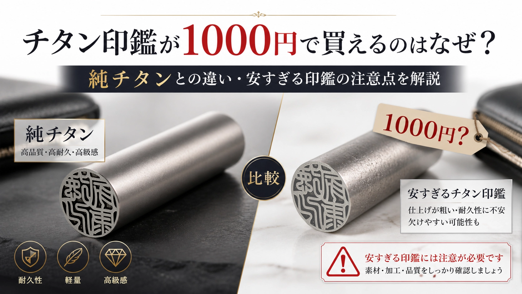 チタン印鑑が1000円で買えるのはなぜ？純チタンとの違い・安すぎる印鑑の注意点を解説
