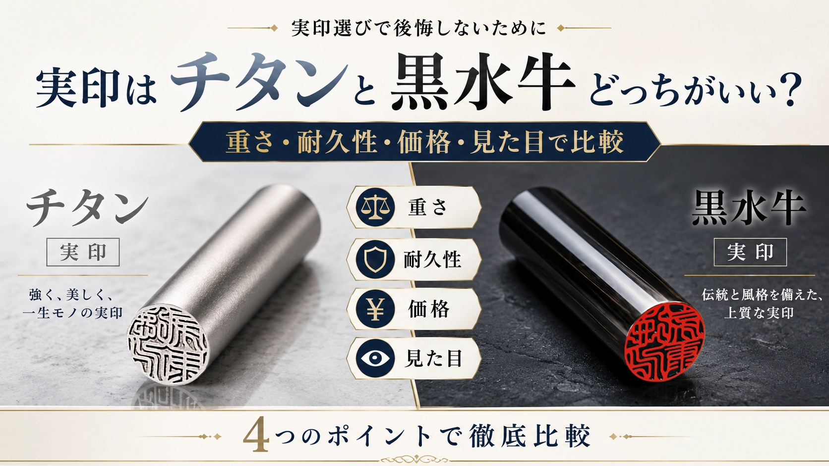 実印はチタンと黒水牛どっちがいい？重さ・耐久性・価格・見た目で比較
